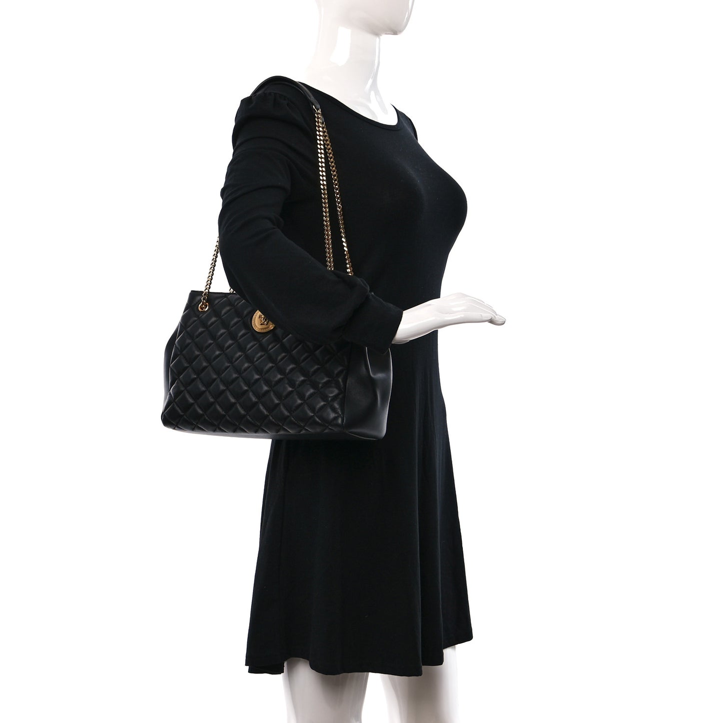 Nappa Quilted Medusa Chain Shoulder Bag Black