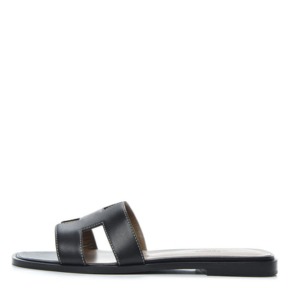 Hermes Box Calfskin Oran Sandals 37 Black 1 of 9