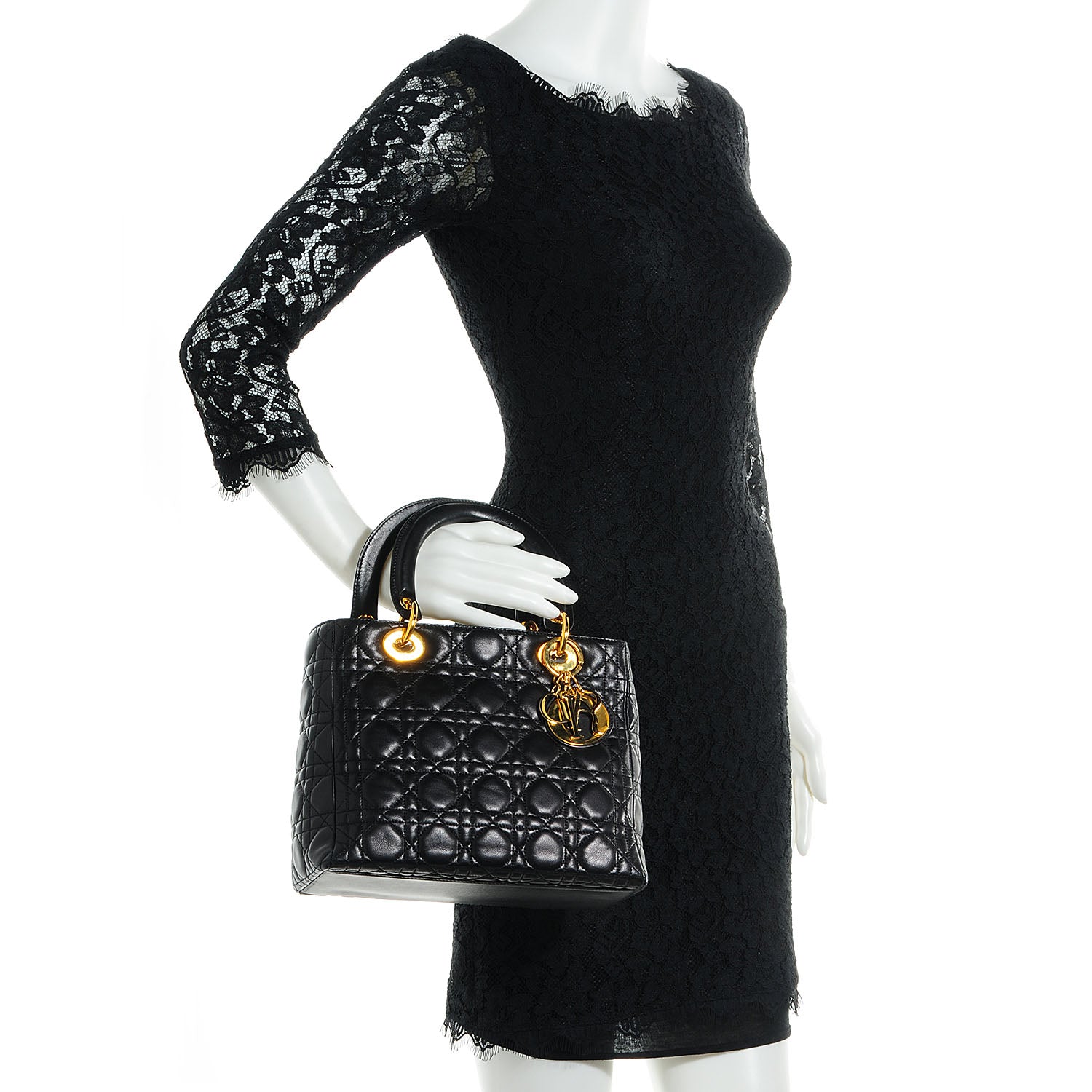 Christian Dior Lambskin Cannage Medium Lady Dior Black 2 of 9