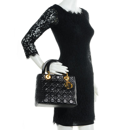 Christian Dior Lambskin Cannage Medium Lady Dior Black 2 of 9