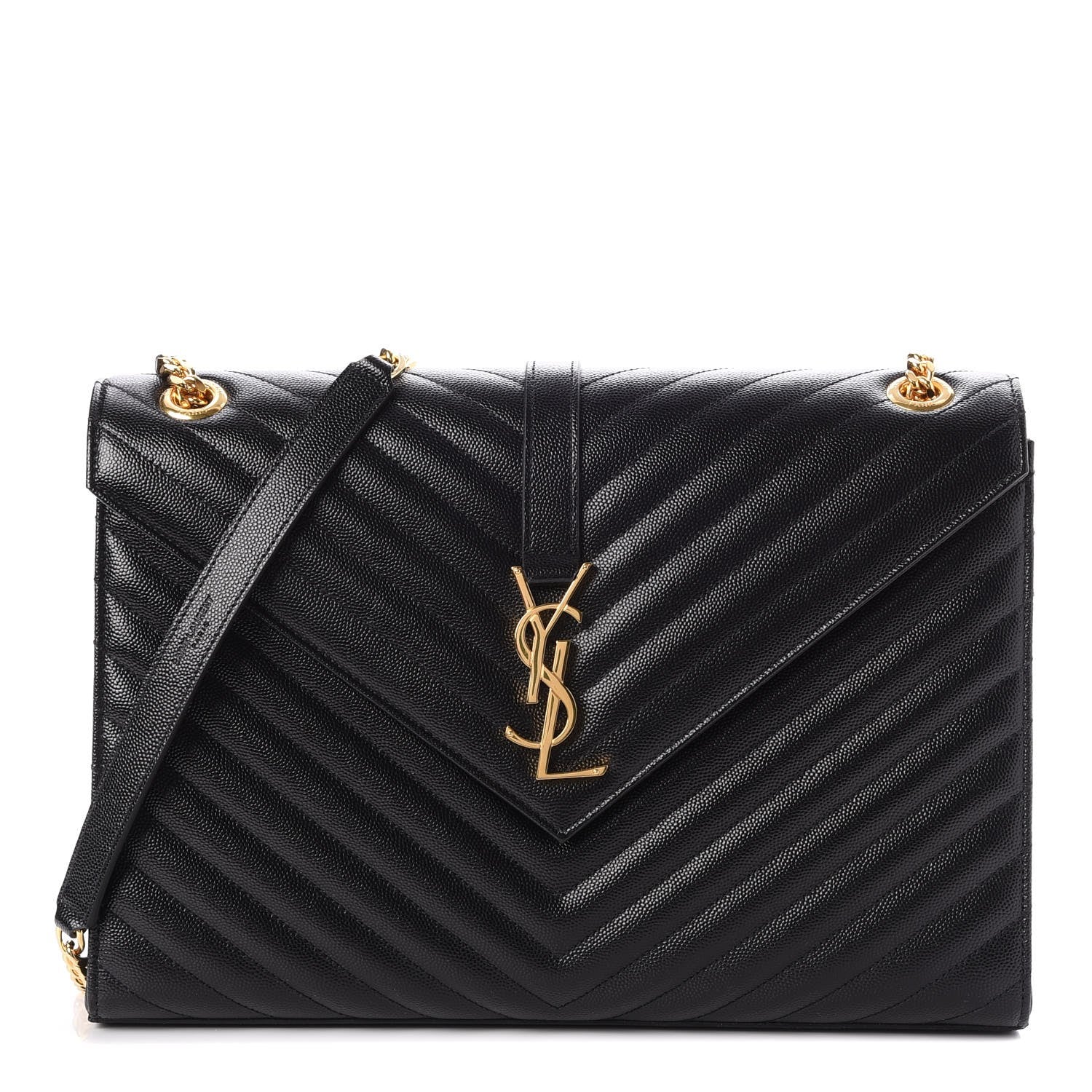 Saint Laurent Grain De Poudre Matelasse Chevron Large Monogram Satchel Black 1 of 7