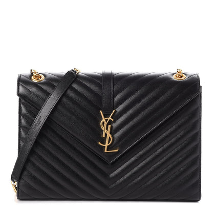 Saint Laurent Grain De Poudre Matelasse Chevron Large Monogram Satchel Black 1 of 7