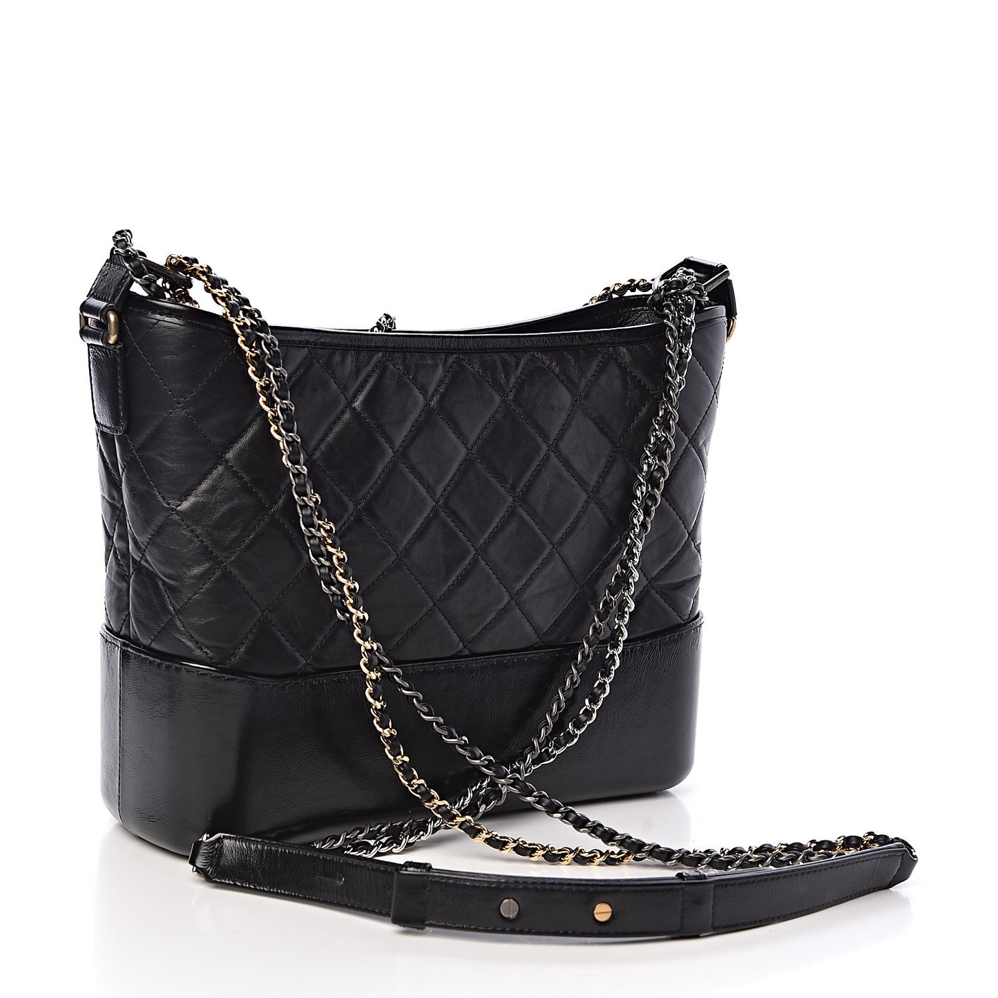 Aged Calfskin Quilted Medium Gabrielle Hobo Black