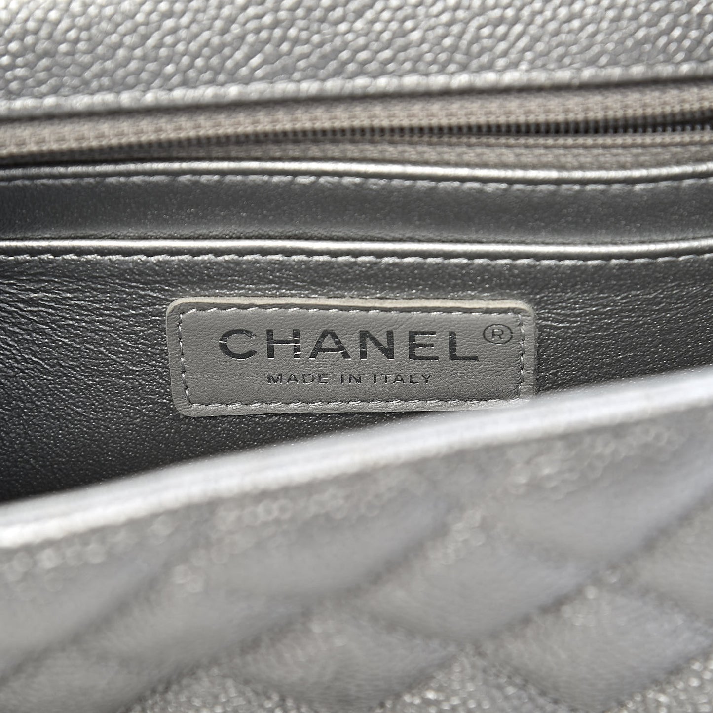 Metallic Caviar Quilted Mini Square Flap Silver