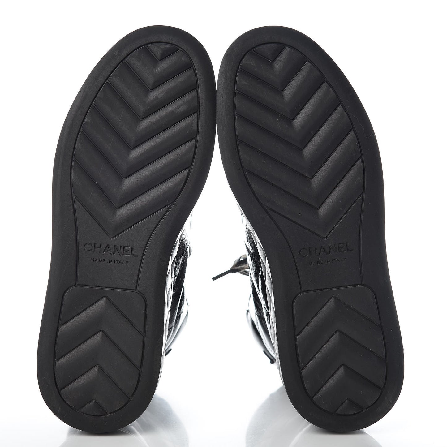 Patent Calfskin Quilted Womens High Top Sneakers 37.5 Black