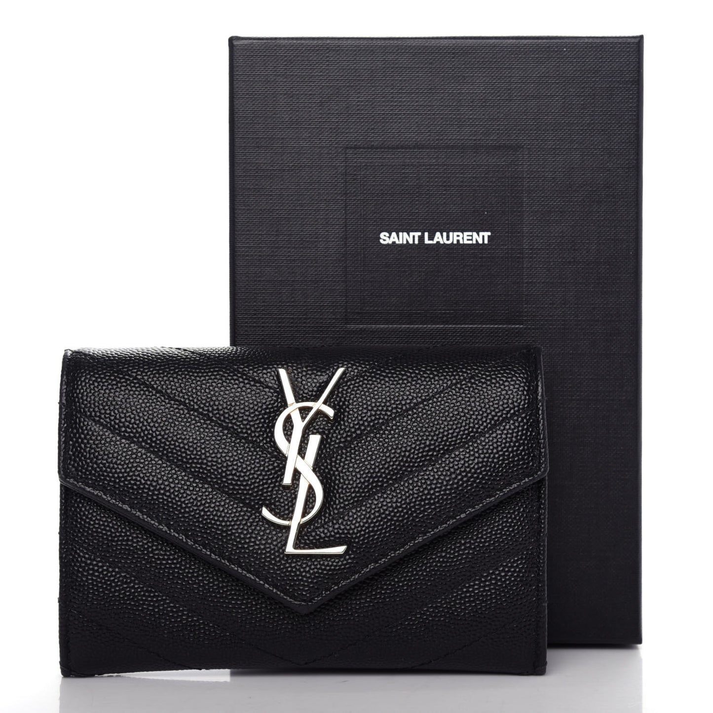 Grain De Poudre Matelasse Chevron Small Monogram Envelope Wallet Black