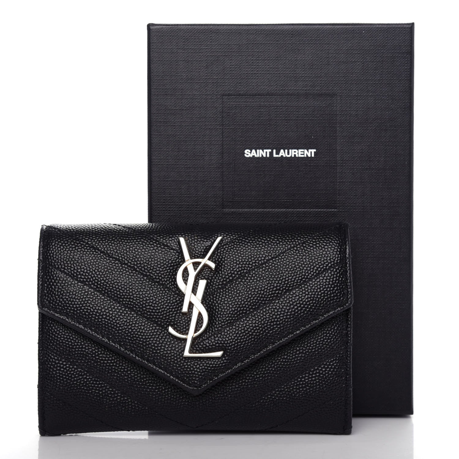 Saint Laurent Grain De Poudre Matelasse Chevron Small Monogram Envelope Wallet Black 7 of 7