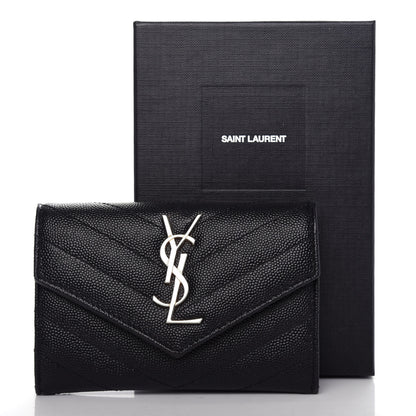 Saint Laurent Grain De Poudre Matelasse Chevron Small Monogram Envelope Wallet Black 7 of 7