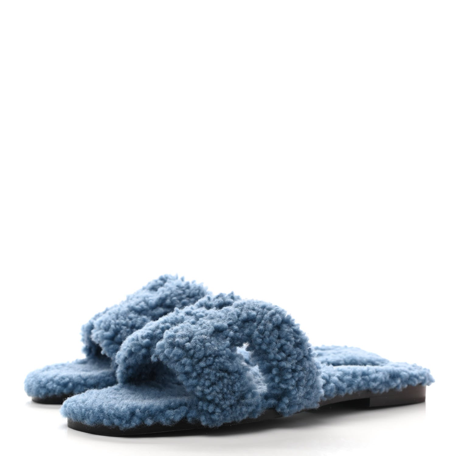 Hermes Woolskin Oran Sandals 38.5 Bleu 3 of 8
