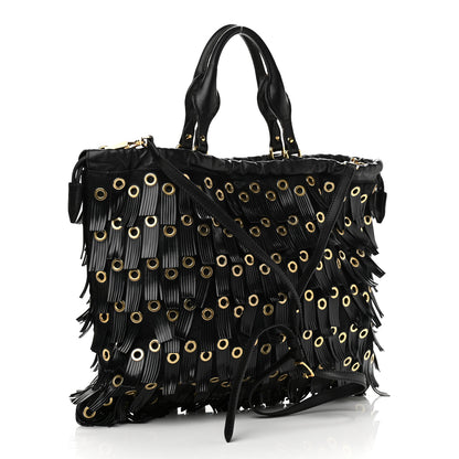 Burberry Calf Hair Patent Grommet Fringe Big Crush Tote Black 3 of 16