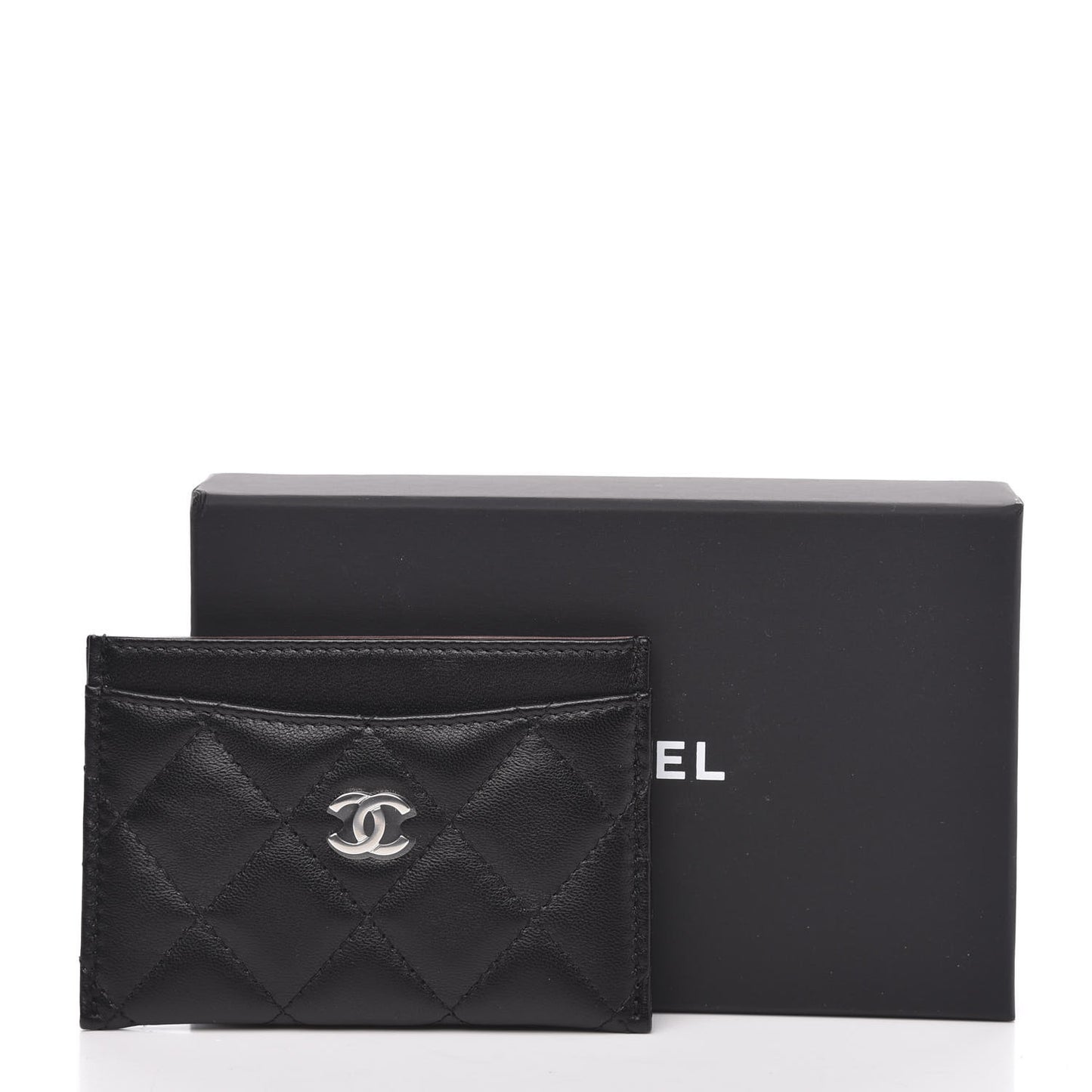 Lambskin Quilted Card Holder Black