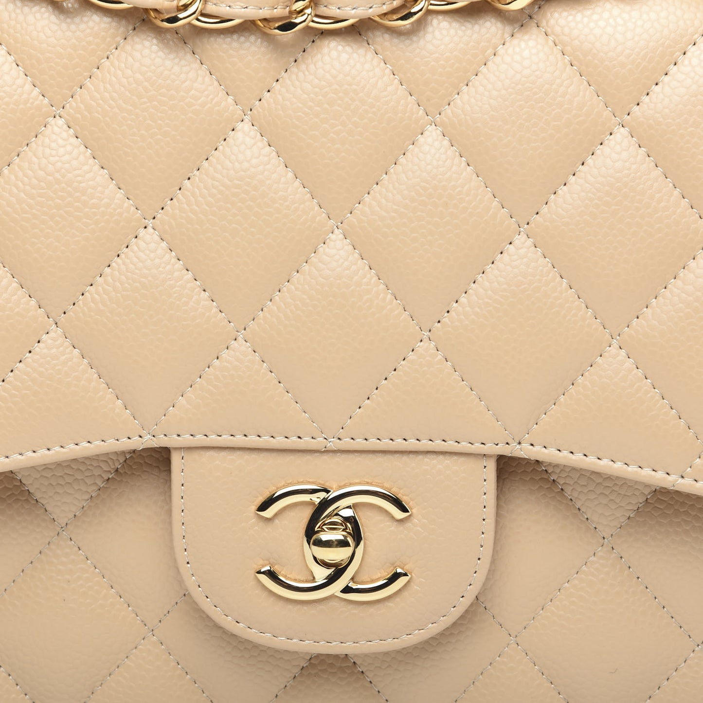 Caviar Quilted Jumbo Double Flap Beige Clair