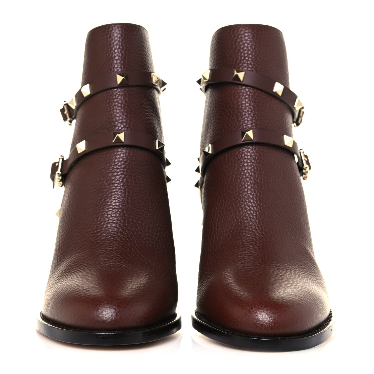 Valentino Garavani Pebbled Calfskin Rockstud Double Buckle 70mm Block Heel Ankle Boots 41 Rubin 2 of 8