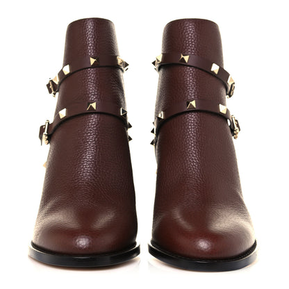 Valentino Garavani Pebbled Calfskin Rockstud Double Buckle 70mm Block Heel Ankle Boots 41 Rubin 2 of 8