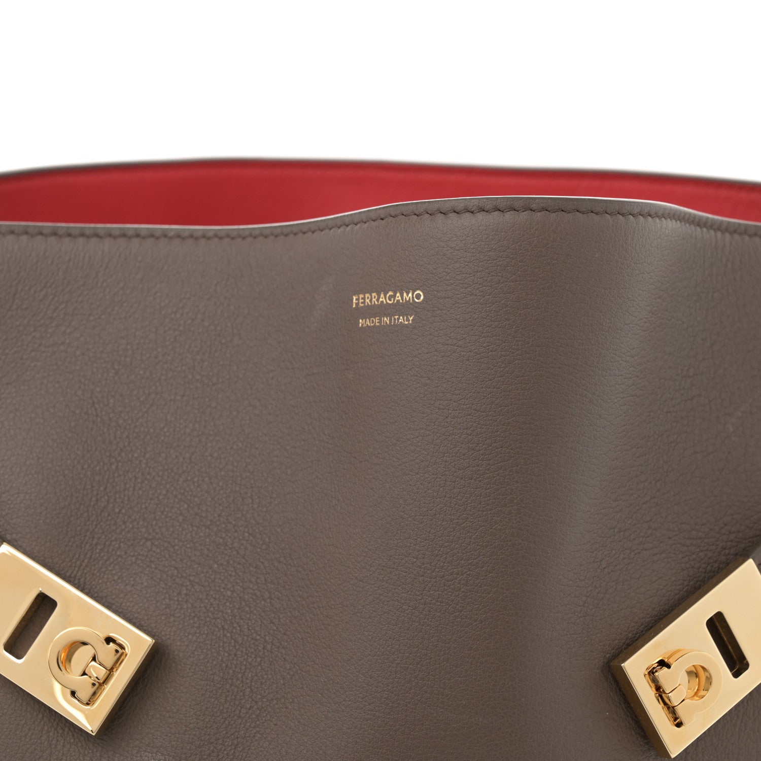 Salvatore Ferragamo Calfskin Large Hug Soft Bicolor Shoulder Bag Clay Flame Red 8 of 13