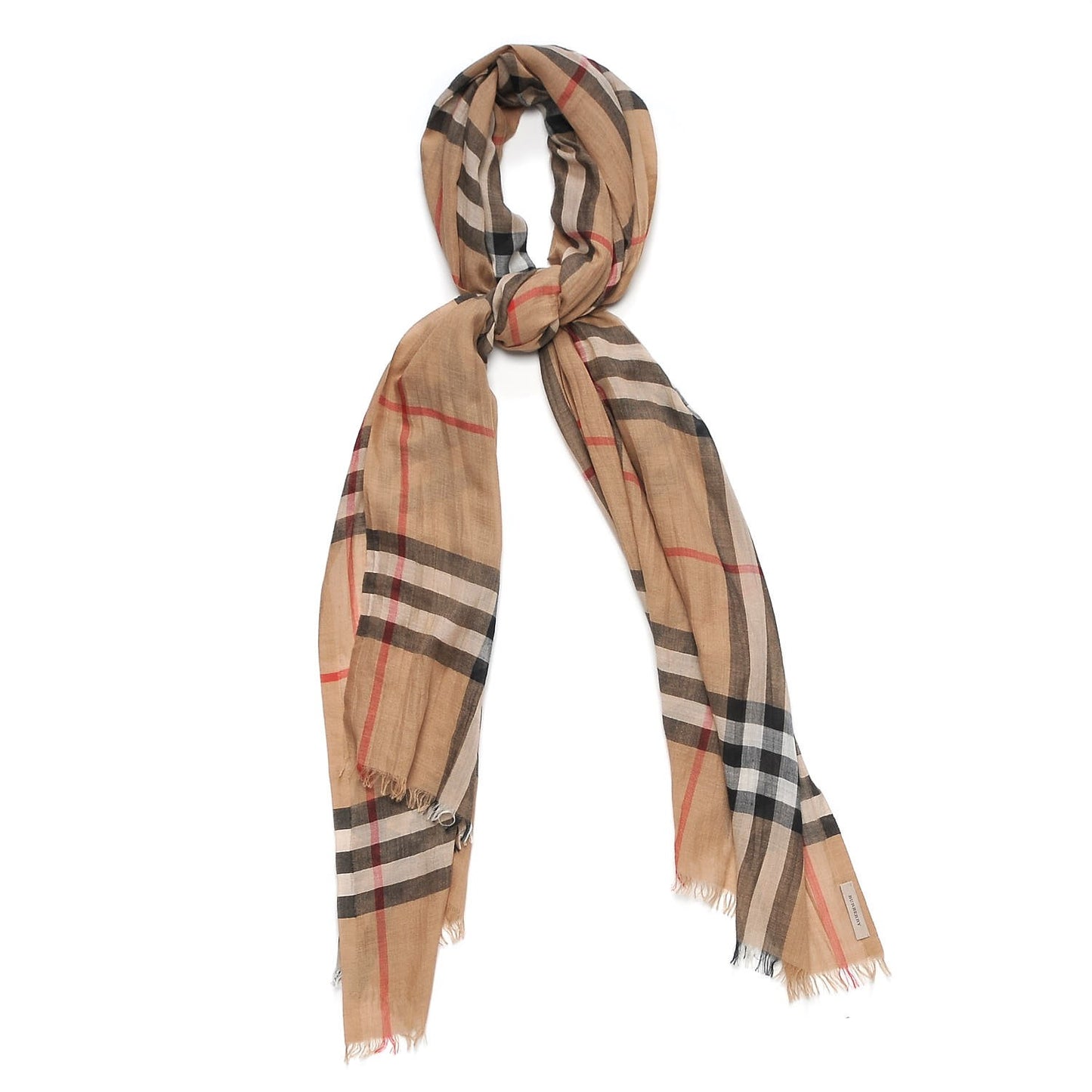 Linen Giant Check Lightweight Scarf Camel