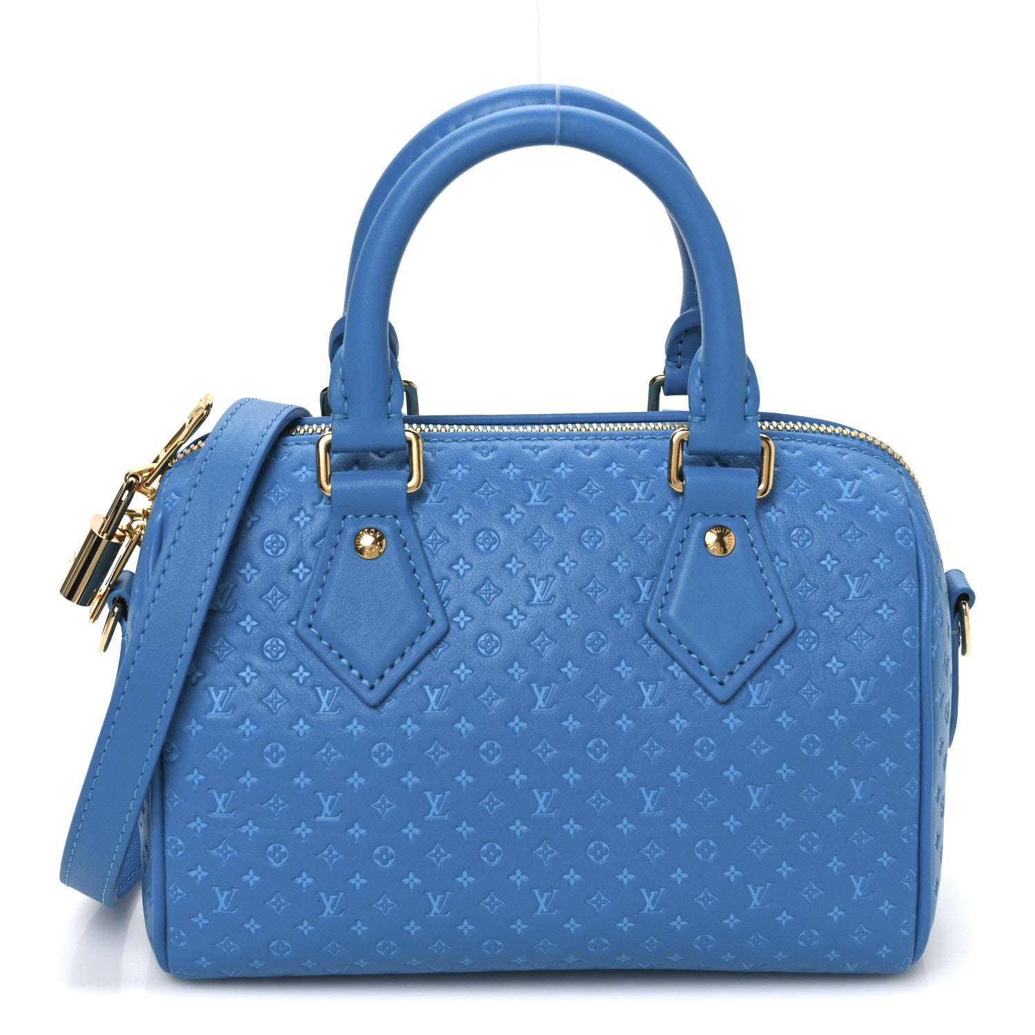 Louis Vuitton Calfskin Nanogram Embossed Speedy Bandouliere 20 Blue 1 of 9
