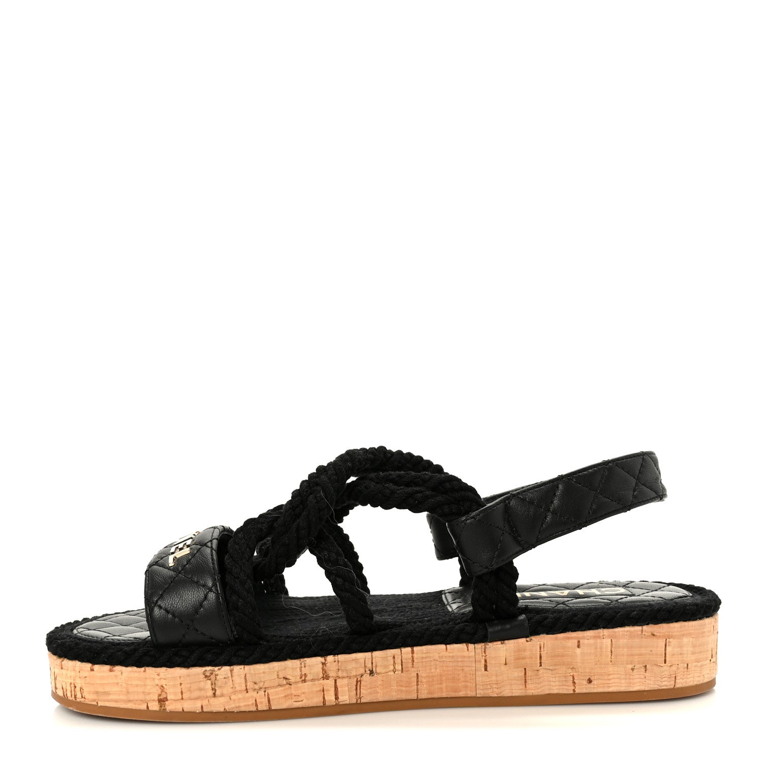Chanel Cord Lambskin Quilted Logo Sandals 37 Black 1 of 11