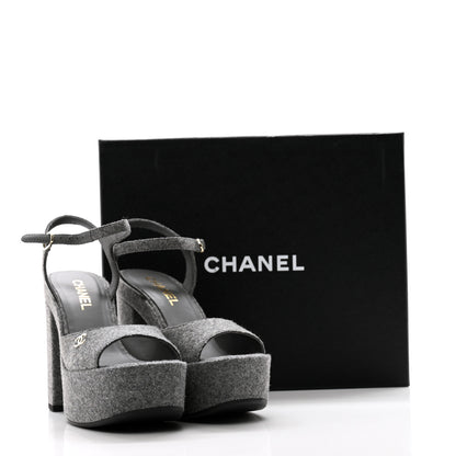 Chanel Wool CC Platform Sandals 38.5 Grey 9 of 9
