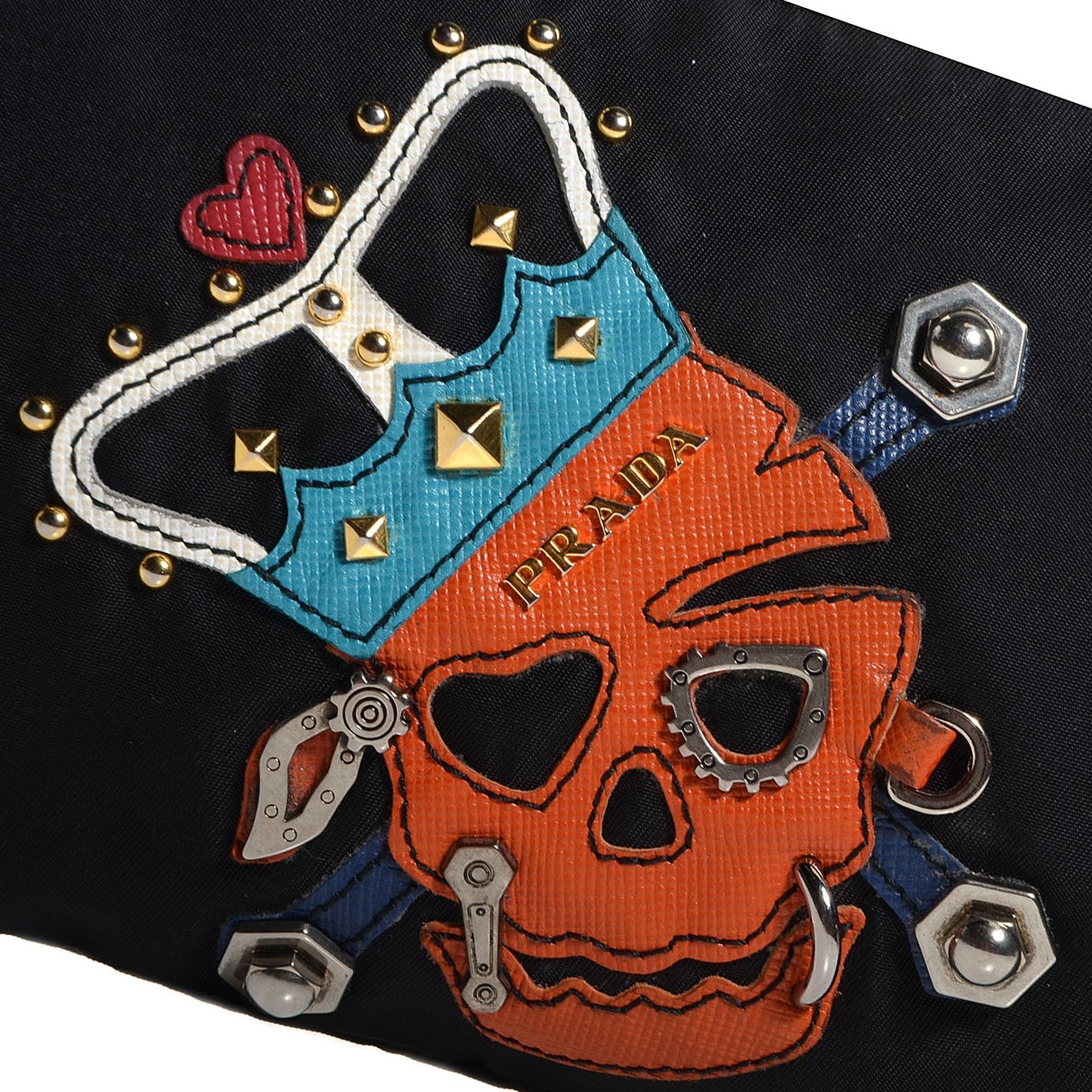 Prada Tessuto Nylon Saffiano Skull Cosmetic Pouch Nero Black 2 of 10