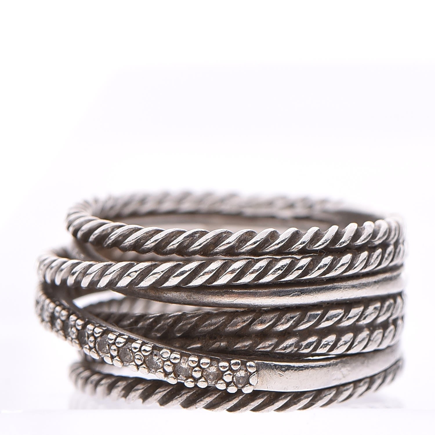 David Yurman Sterling Silver Diamond 11mm Wide Crossover Cable Ring 53 6.25 3 of 5