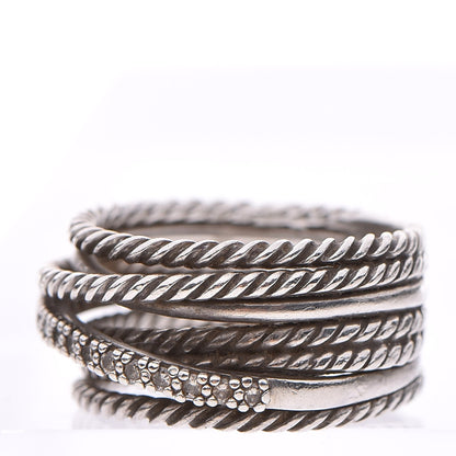 David Yurman Sterling Silver Diamond 11mm Wide Crossover Cable Ring 53 6.25 3 of 5