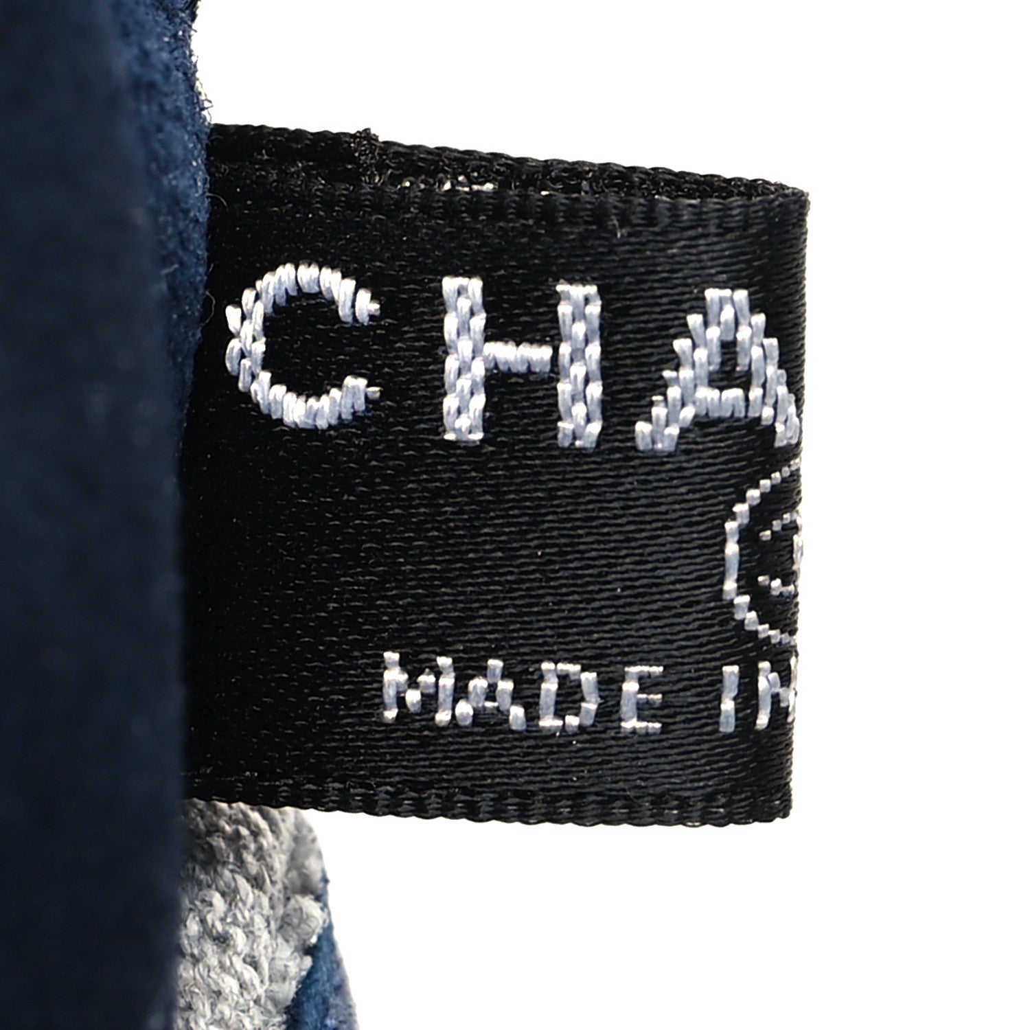 Chanel Lambskin Cloth Woven Fingerless Gloves 51 Navy Silver 3 of 5