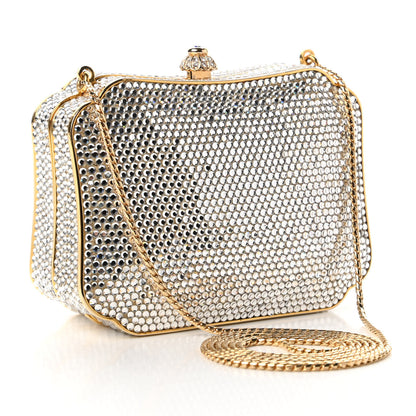Judith Leiber Swarovski Crystal Minaudiere Clutch Gold Silver 3 of 9