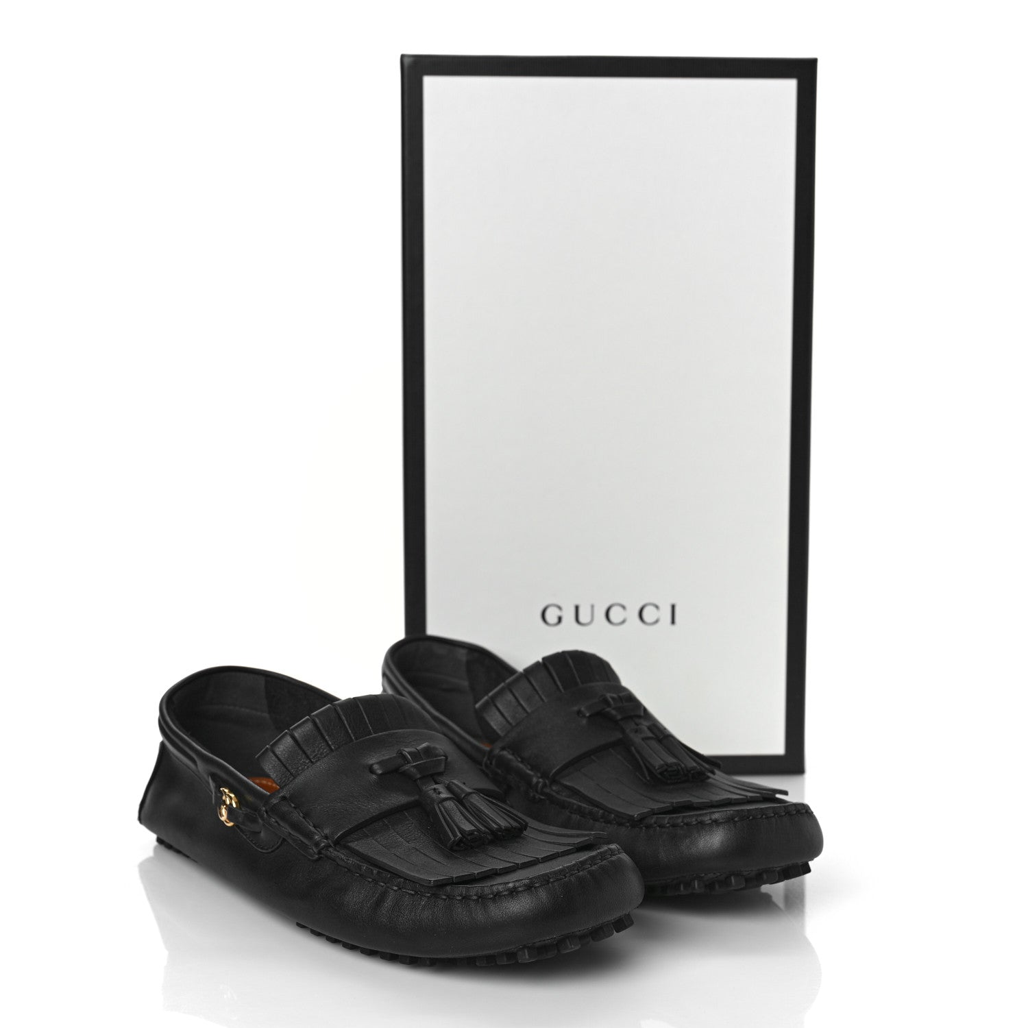 Gucci Calfskin Fringe Interlocking G Mens Driver Loafers 8.5 Black 11 of 11