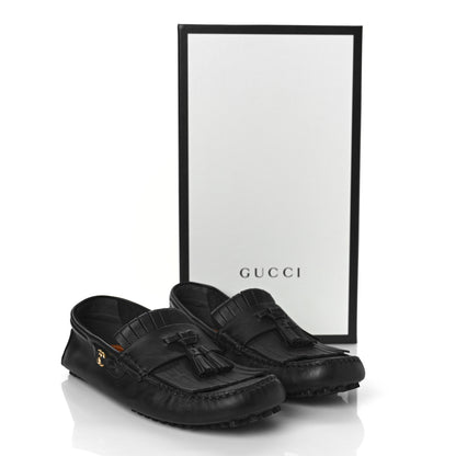 Gucci Calfskin Fringe Interlocking G Mens Driver Loafers 8.5 Black 11 of 11