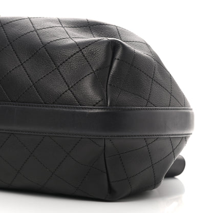 Chanel Calfskin Stitched Small Paris Rome Drawstring CC Bag Black 10 of 10