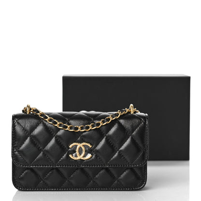 Chanel Lambskin Quilted Dynasty Flap Phone Holder With Chain Black 13 of 13