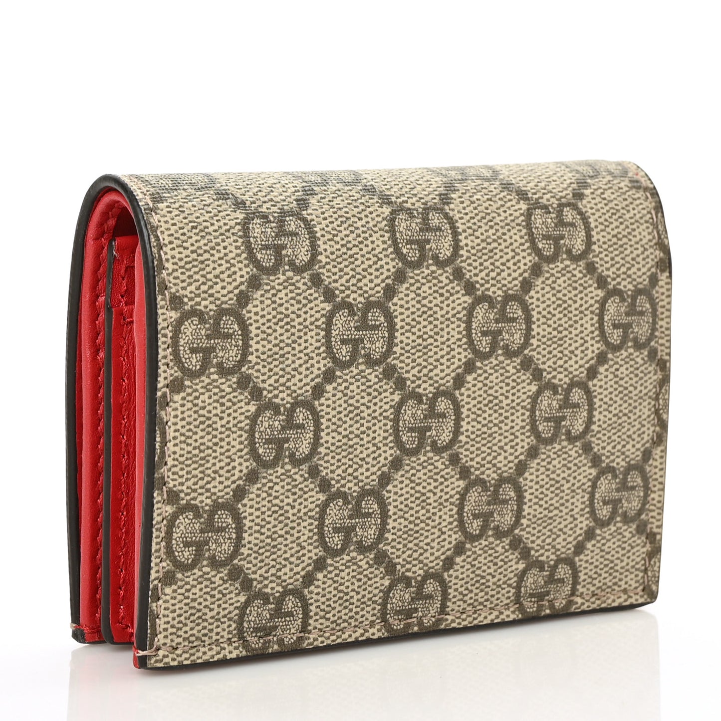 GG Supreme Monogram Bosco Patch Card Case Wallet Beige Malva Hibiscus Red
