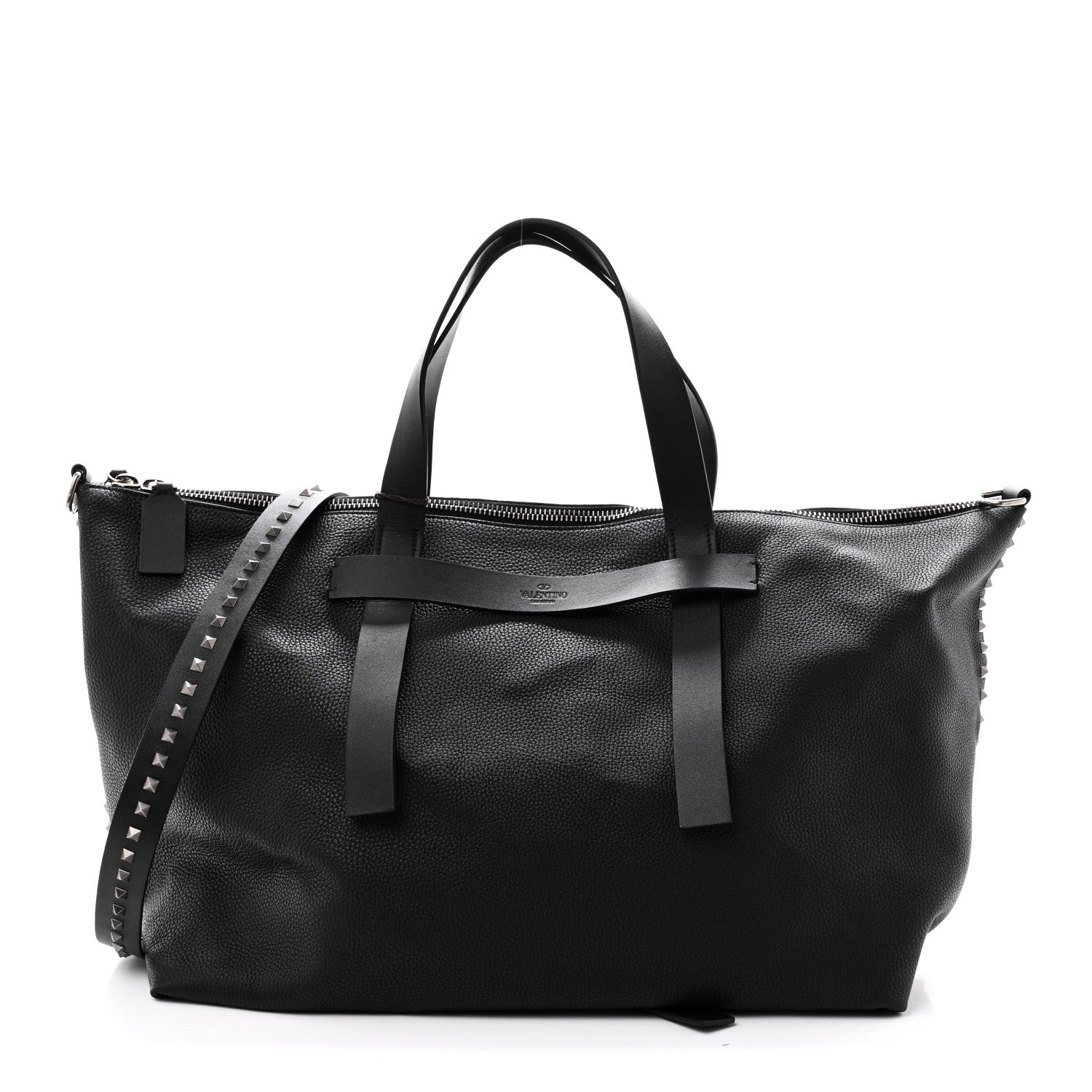 Valentino Garavani Grained Calfskin Rockstud Travel Tote Bag Black 1 of 9