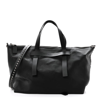 Valentino Garavani Grained Calfskin Rockstud Travel Tote Bag Black 1 of 9
