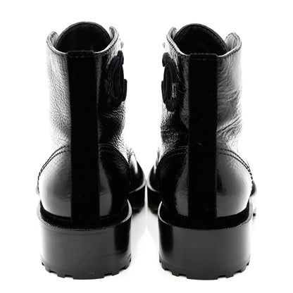 Chanel Shiny Calfskin Velvet Pearl Combat Short Boots 37.5 Black 6 of 10