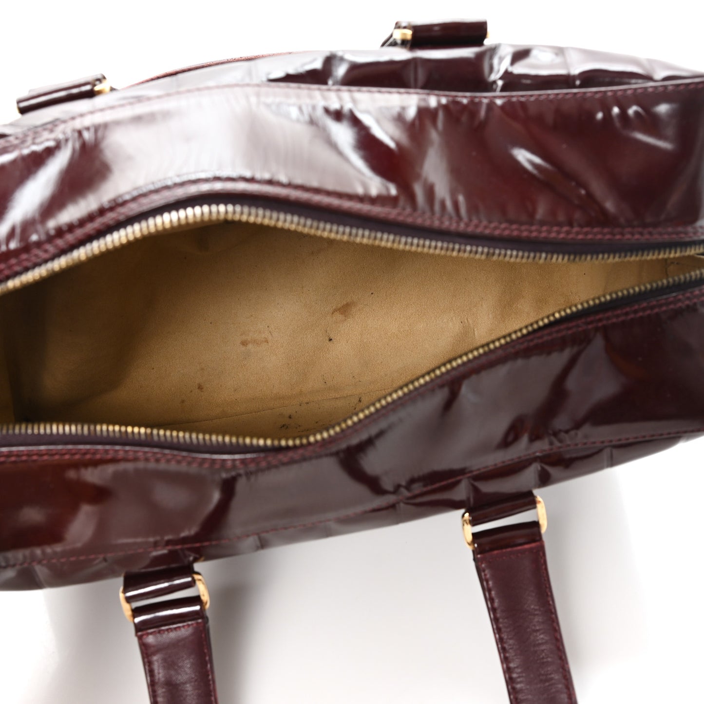 Patent Quilted Chocolate Bar Bowler Burgundy