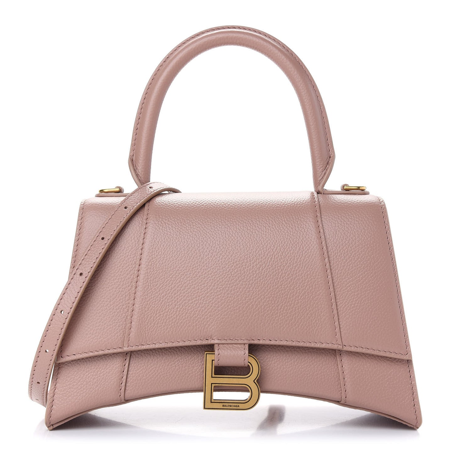 Grained Calfskin Small Hourglass Top Handle Bag Nude Beige