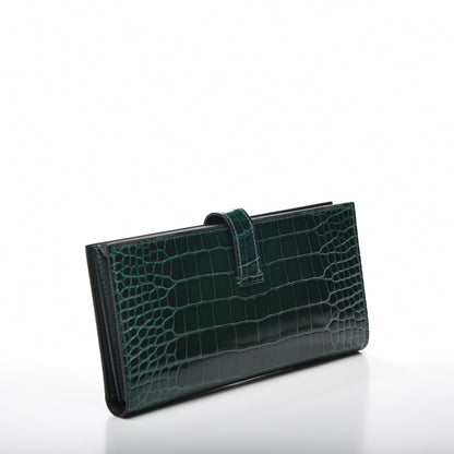 Hermes Shiny Alligator Bearn Wallet Vert Fonce 2 of 8