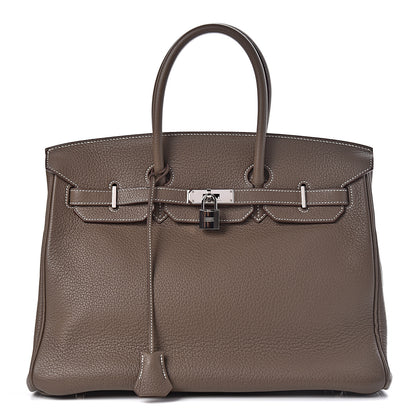 Hermes Taurillon Clemence Birkin 35 Etoupe 1 of 38