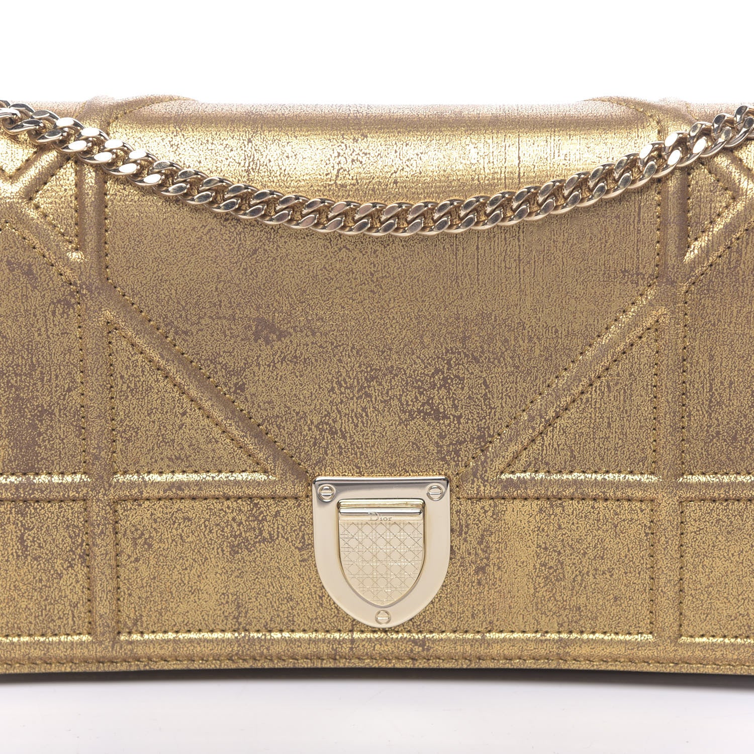 Christian Dior Metallic Brushed Calfskin Diorama Wallet on Chain Pouch Gold 11 of 11