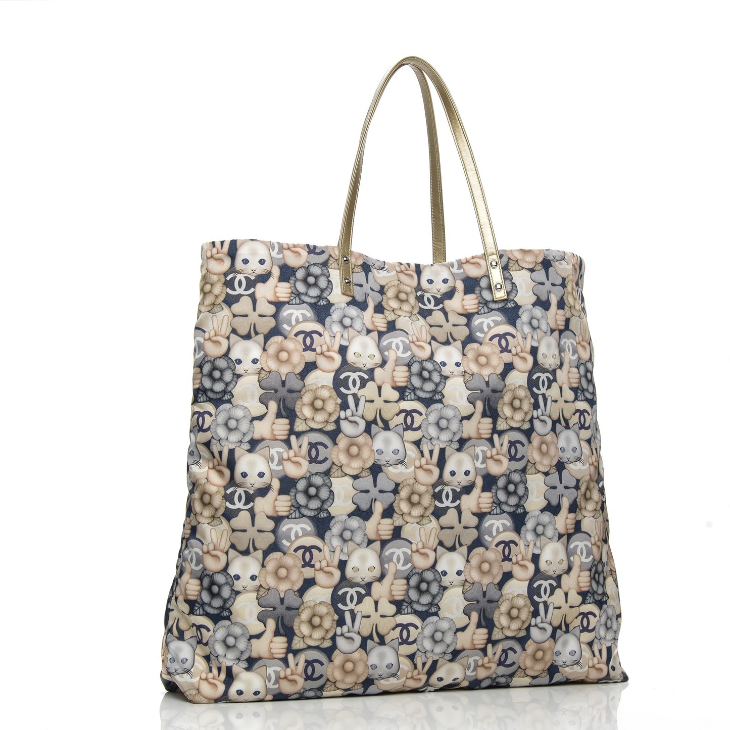 Nylon Cat Emoticon Tote Navy Gold
