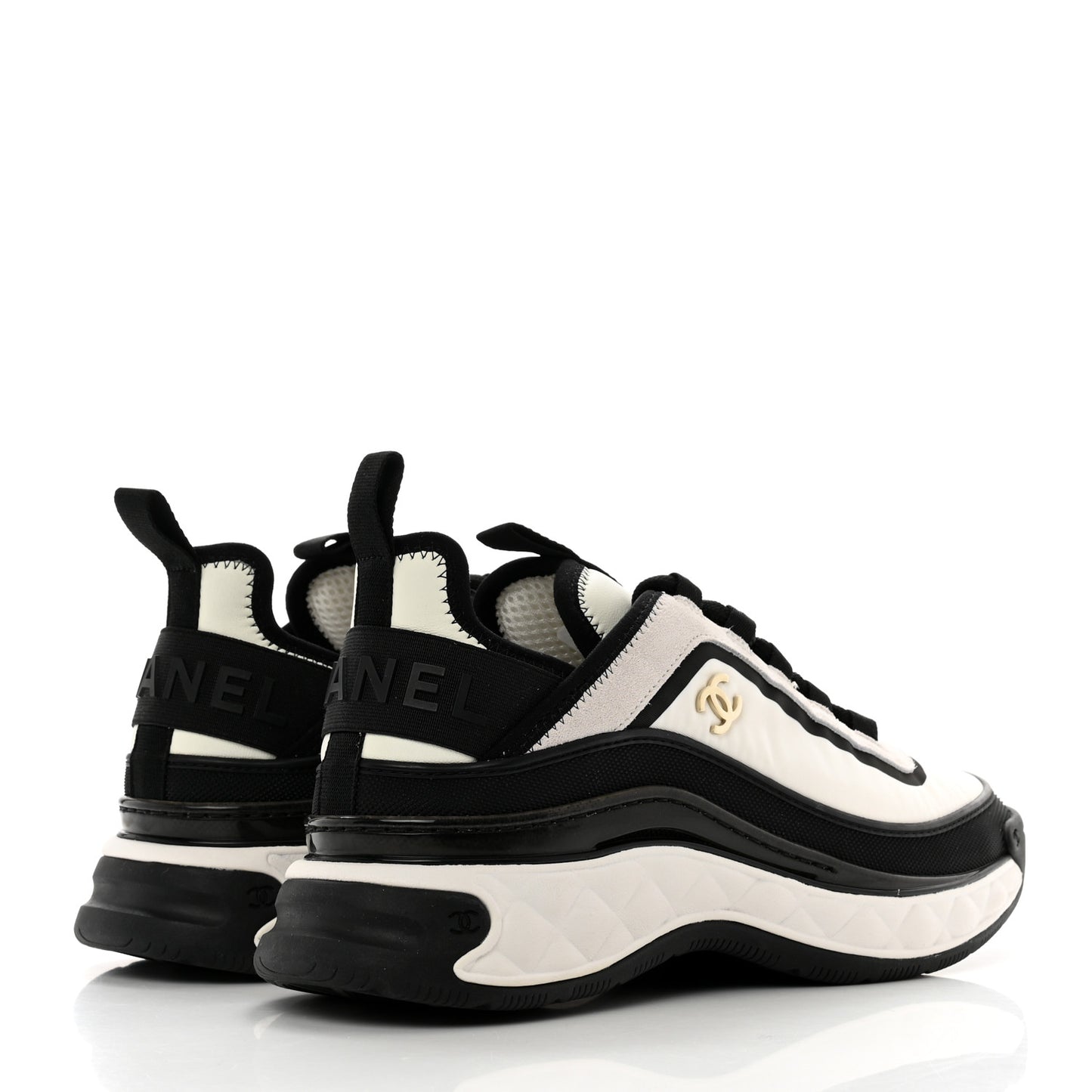 Suede Calfskin Mixed Fibers CC Sneakers 38 White Black