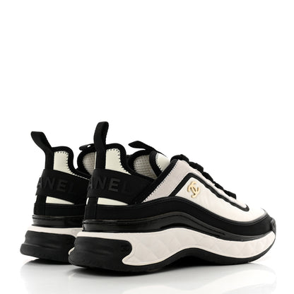 Chanel Suede Calfskin Mixed Fibers CC Sneakers 38 White Black 4 of 9