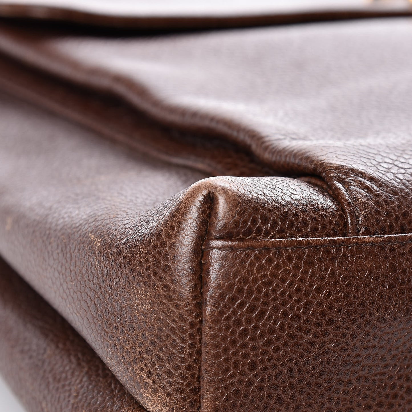 Caviar Flap Shoulder Bag Brown