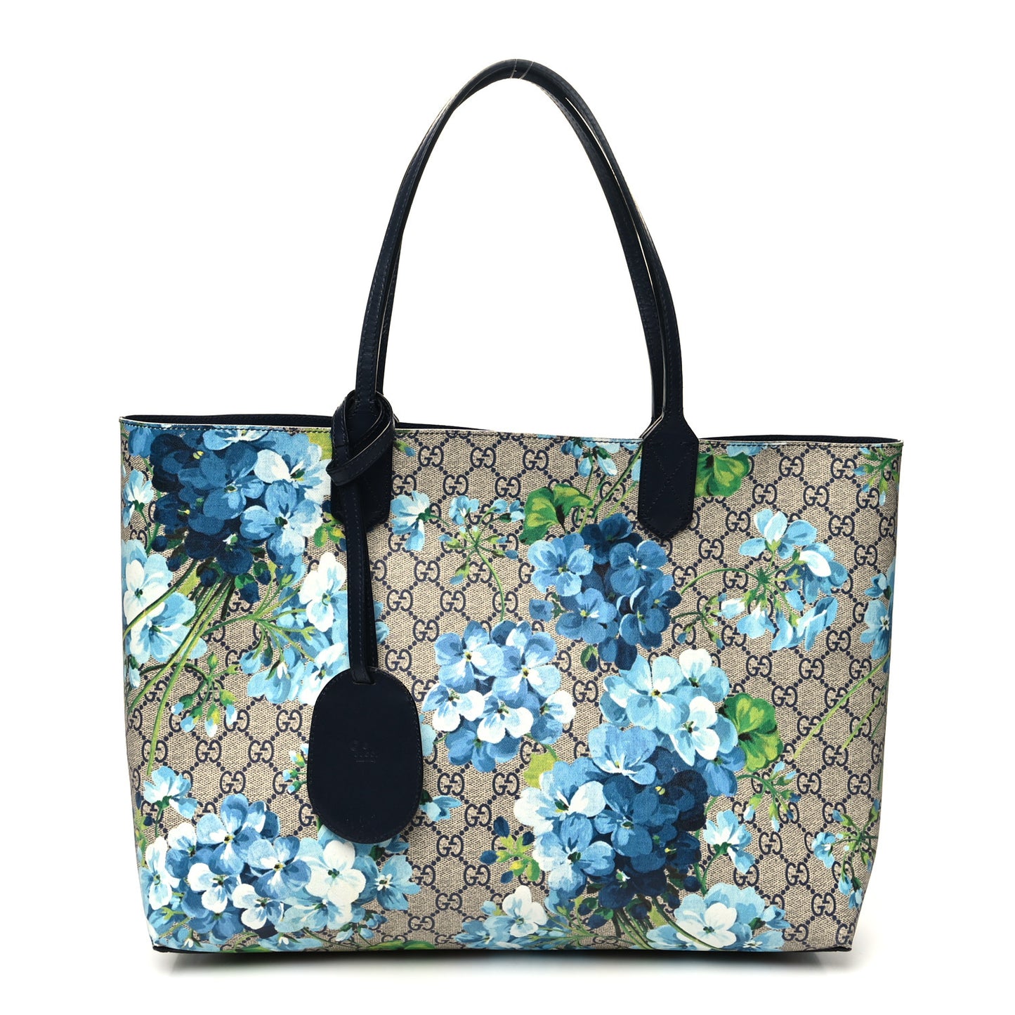 GG Supreme Monogram Blooms Medium Reversible Tote Beige Blue Navy