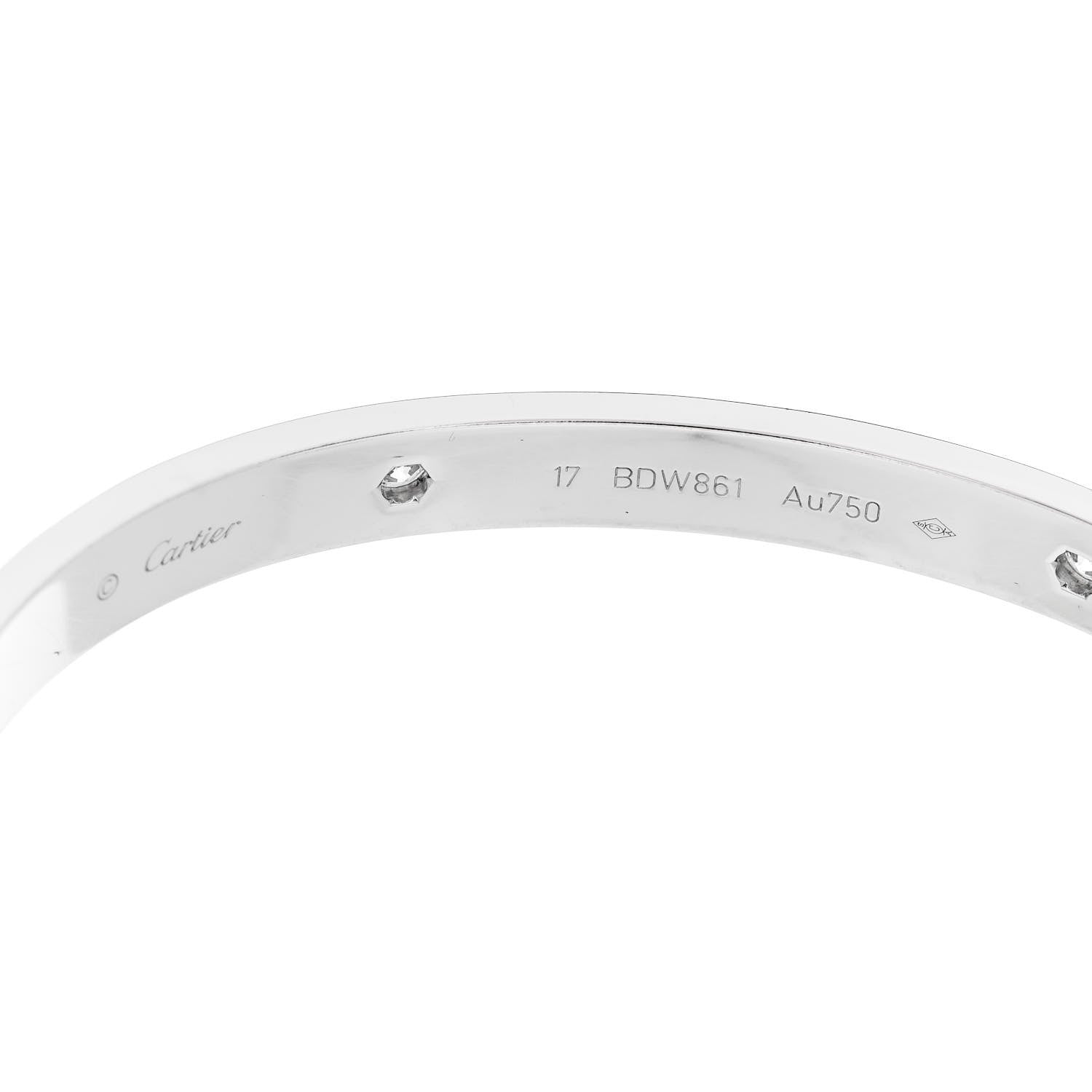 Cartier 18K White Gold 4 Diamond Love Bracelet 17 5 of 7