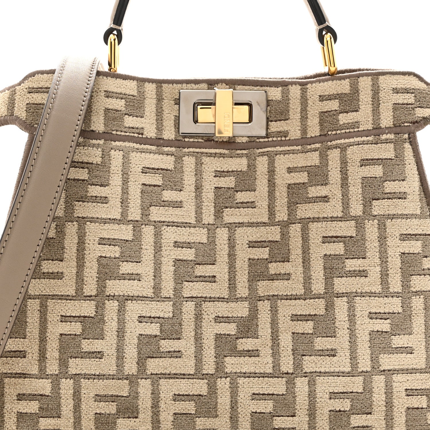 Fendi Chenille Vitello Seta FF Small Peekaboo I SEE U Satchel Tortora Nuvola 8 of 10