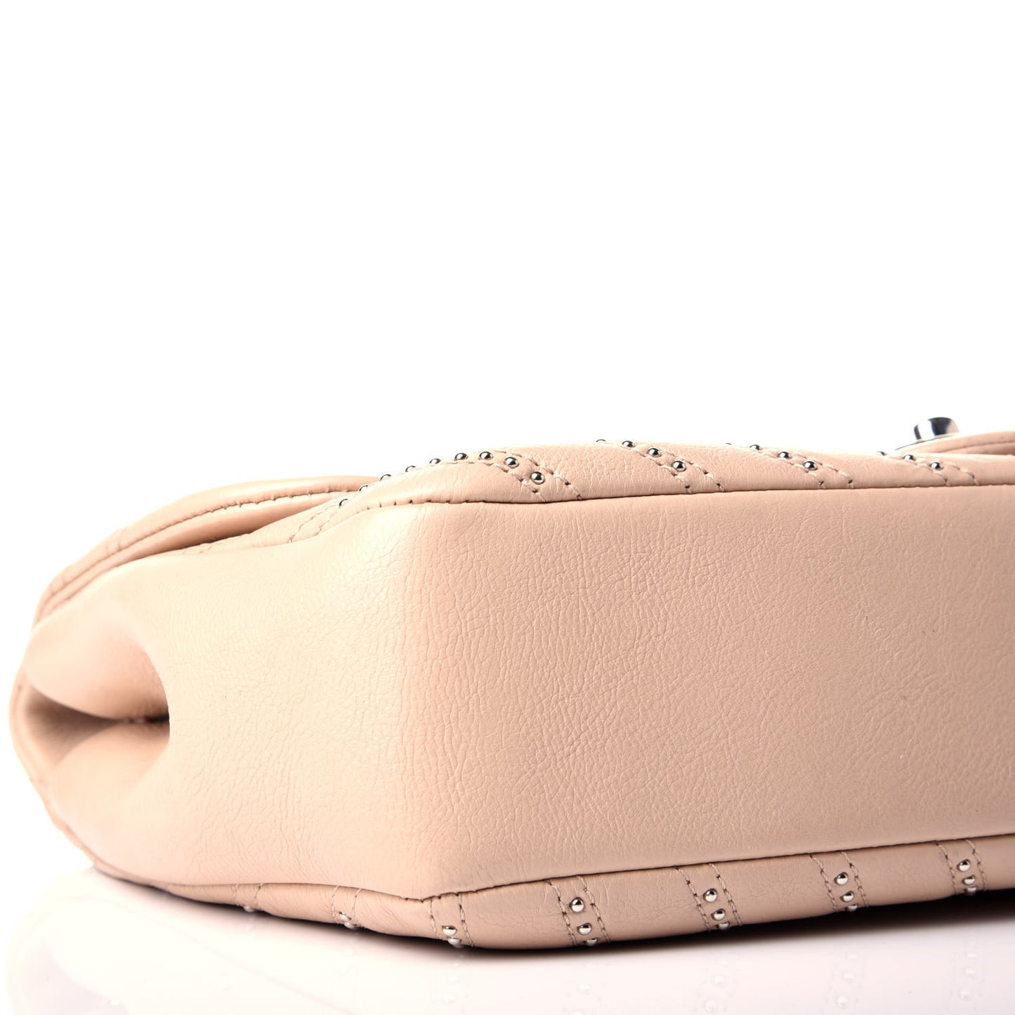 Calfskin Studded Chevron Quilted Medium Wars Flap Beige