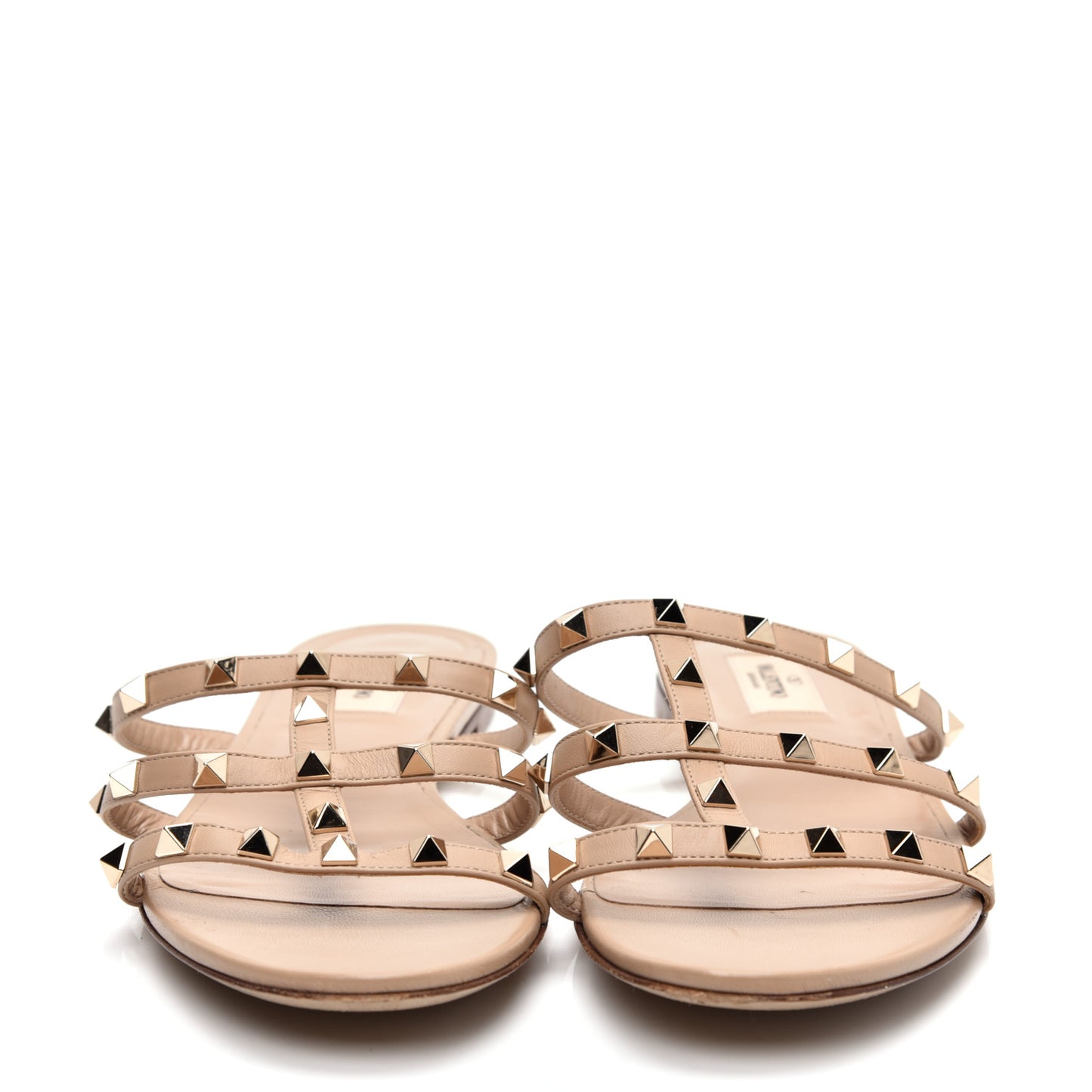 Calfskin Rockstud Caged Flat Slide Sandals 41.5 Poudre